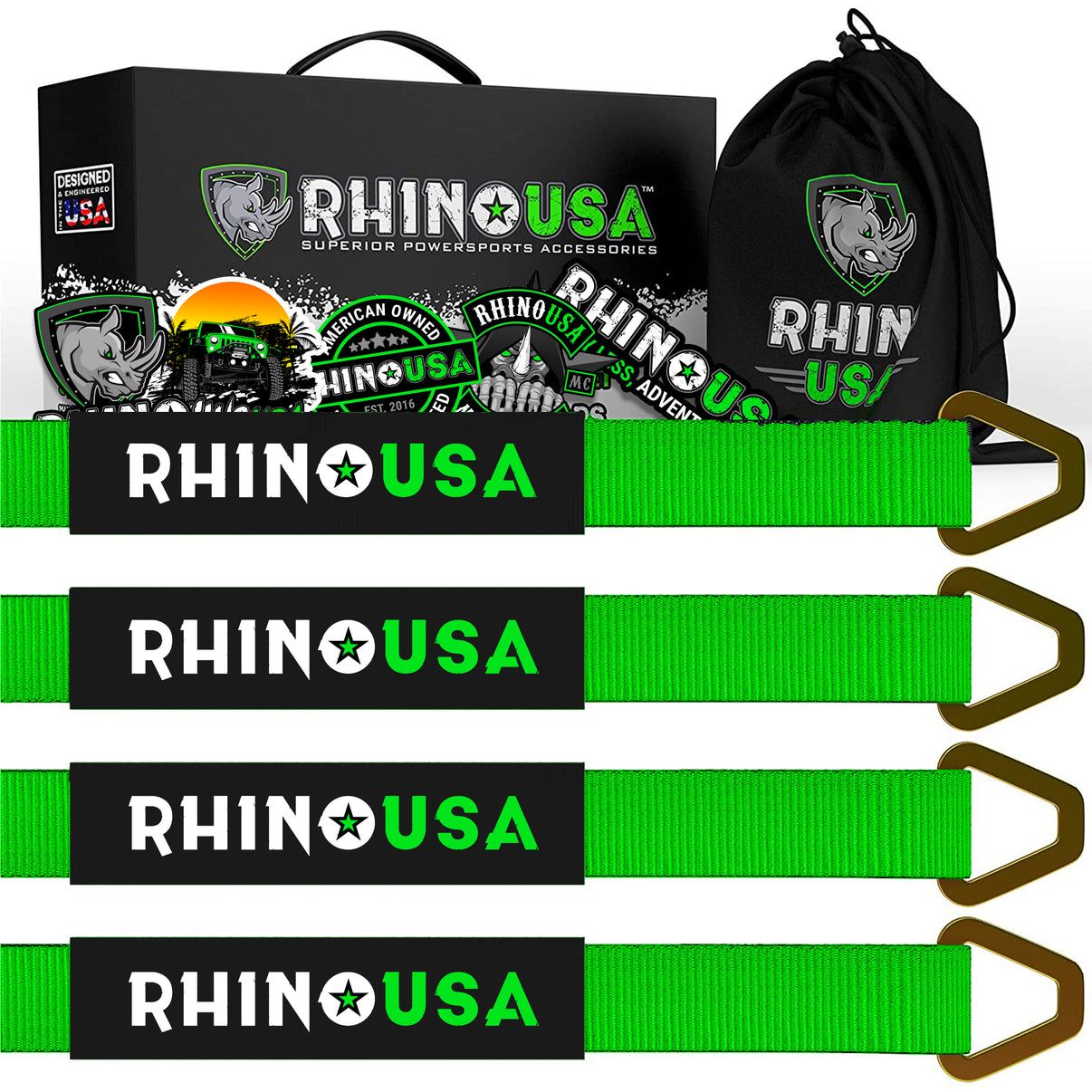 RHINO USA AXLE TIE DOWN STRAPS (4-PACK) 2" X 38" - GREEN