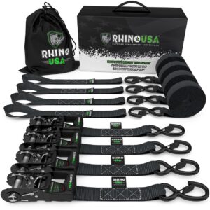 1.6" X 8' RHINO USA HEAVY DUTY RATCHET TIE-DOWN 4-PACK (BLACK)