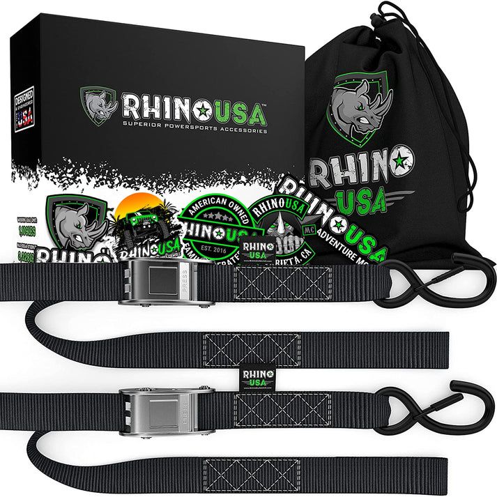 RHINO USA 1.5" x 8' CAMBUCKLE MOTORCYCLE TIEDOWN STRAPS 2-PACK (BLUE)