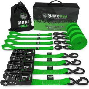1.6" X 8' RHINO USA HEAVY DUTY RATCHET TIE-DOWN 4-PACK (GREEN)