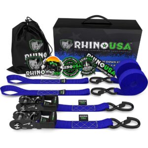 1.6" X 8' RHINO USA HEAVY DUTY RATCHET TIE-DOWNS 2-PACK (BLUE)