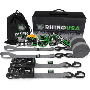 1.6" X 8' RHINO USA HEAVY DUTY RATCHET TIE-DOWNS 2-PACK (GRAY)