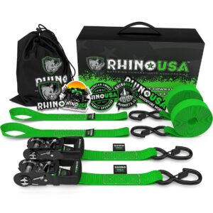 1.6" X 8' RHINO USA HEAVY DUTY RATCHET TIE-DOWNS 2-PACK (GREEN)