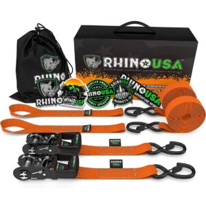 1.6" X 8' RHINO USA HEAVY DUTY RATCHET TIE-DOWNS 2-PACK (ORANGE)