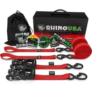 1.6" X 8' RHINO USA HEAVY DUTY RATCHET TIE-DOWNS 2-PACK (RED)