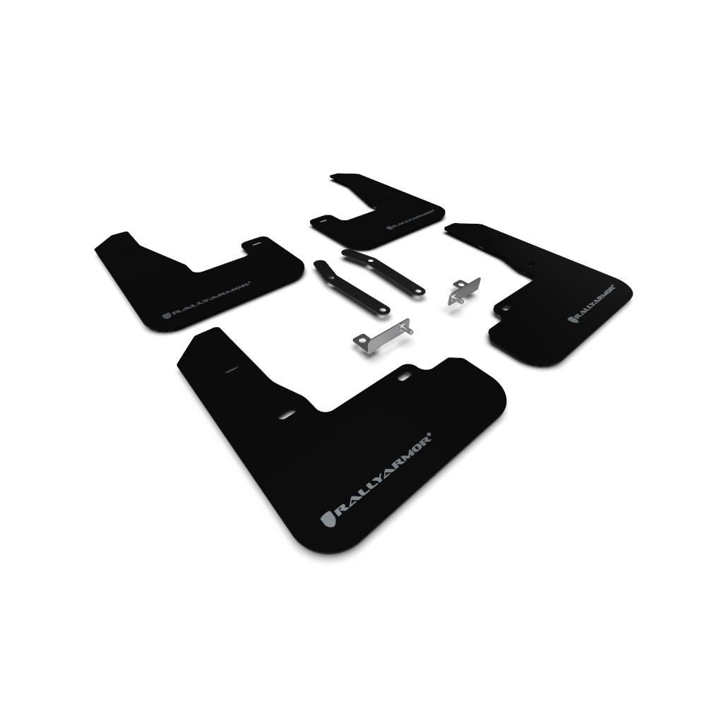 Rally Armor MF59-UR-BLK/SIL - 2019-21 Hyundai Elantra Elantra GT N-line, i30 N - Black Mud Flap/Silver Logo