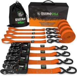 1.6" X 8' RHINO USA HEAVY DUTY RATCHET TIE-DOWN 4-PACK (ORANGE)