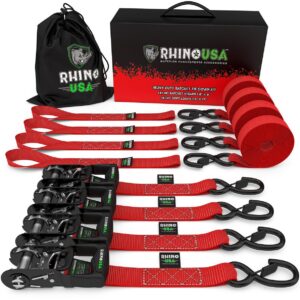 1.6" X 8' RHINO USA HEAVY DUTY RATCHET TIE-DOWN 4-PACK (RED)