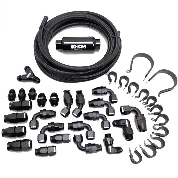 8an Braided Stainless Fuel Line Kit (Black line)