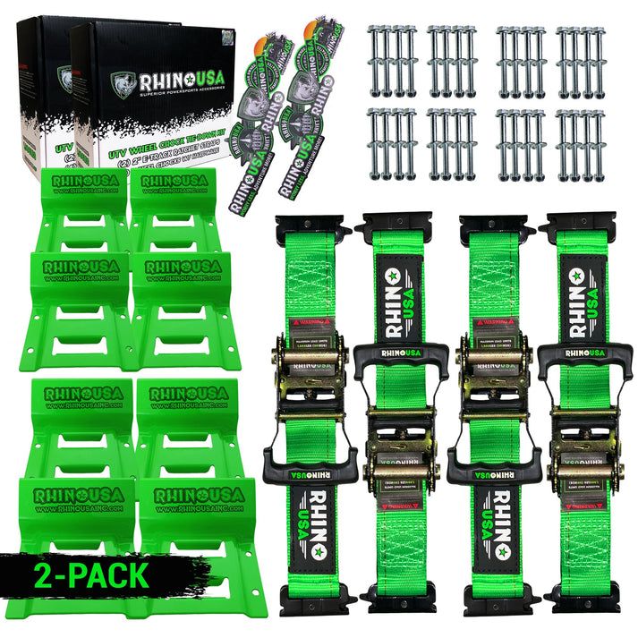 RHINO USA UTV WHEEL CHOCK TIE-DOWN KIT (4-WHEEL KIT) (GREEN)